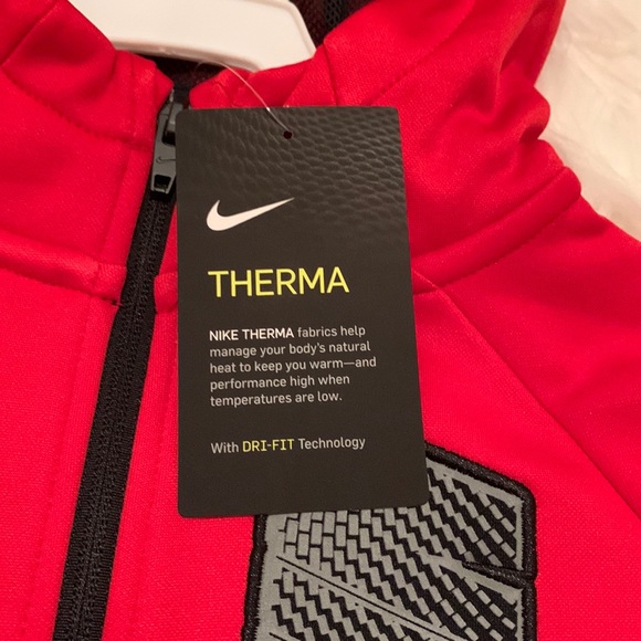 New Nike Therma Boys Red Zip Front Hoodie Sweatshirt Dri-Fit Jacket 3T - Picture 2 of 4